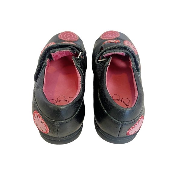 Umi | Girl's Black and Pink Flower Leather Mary Jane Shoes | Size: 7 - Picture 3 of 6